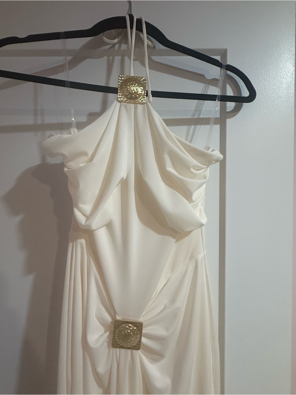 Meshki Ivory Halter Maxi Dress with Gold Buckle - Picture 2 of 3